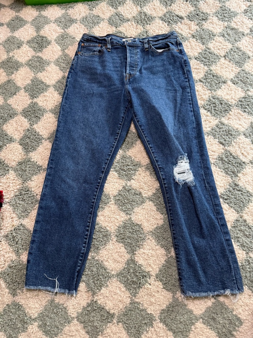 LEVI’S wedgie straight jeans distressed leg raw edge hem women’s classic size 32